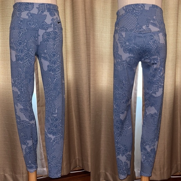 Nike Sculpt Victory Tight Fit Leggings Blue Floral Dri Fit Womens Medium - Picture 1 of 14